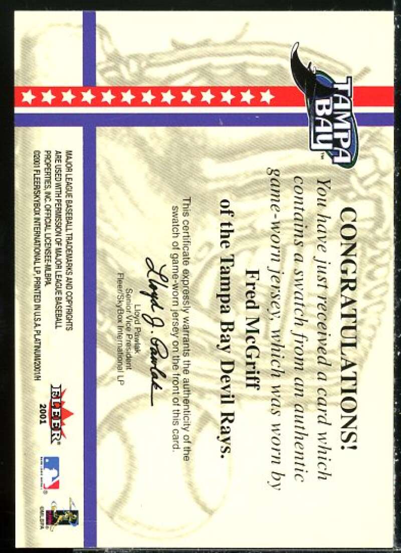 Fred McGriff Card 2001 Fleer Platinum National Patch Time #36  Image 2