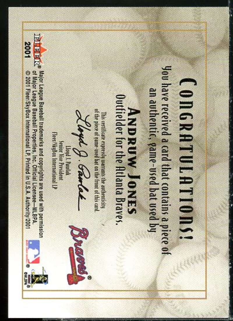 Andruw Jones Bat Card 2001 Fleer Authority Diamond Cuts Memorabilia #49  Image 2