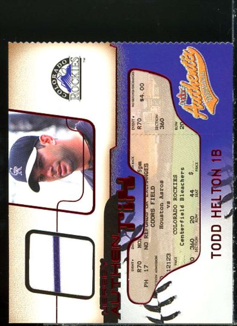 Todd Helton Card 2002 Fleer Authentix Jersey AuthenTIX #JATH  Image 1