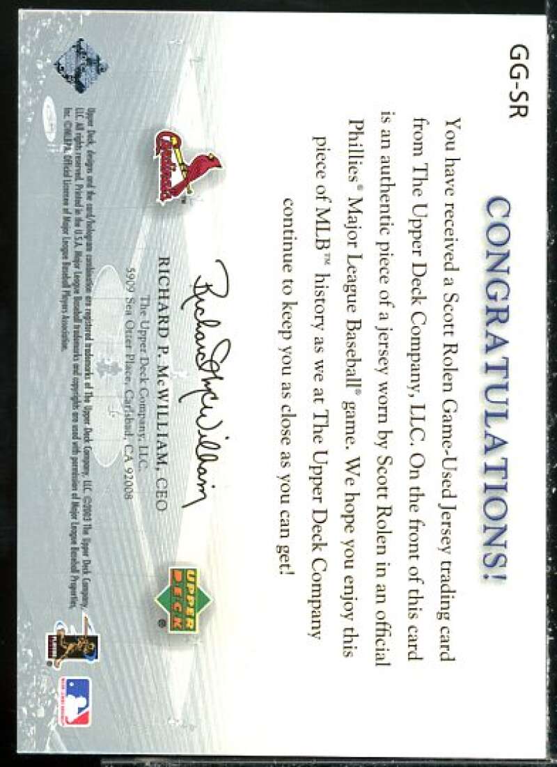 Scott Rolen Card 2003 Upper Deck Game Face Gear #SR  Image 2