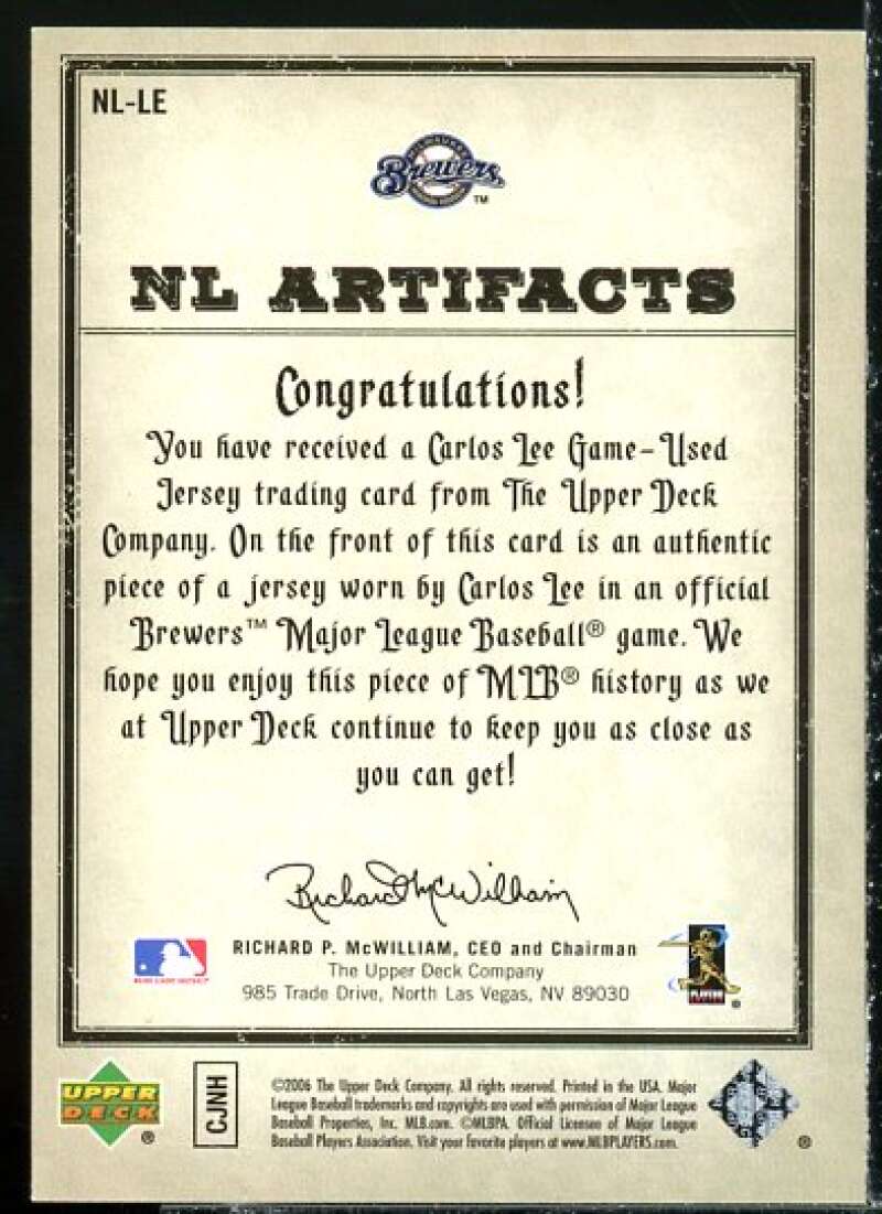 Carlos Lee Jsy Card 2006 Artifacts MLB Game-Used Apparel #LE  Image 2