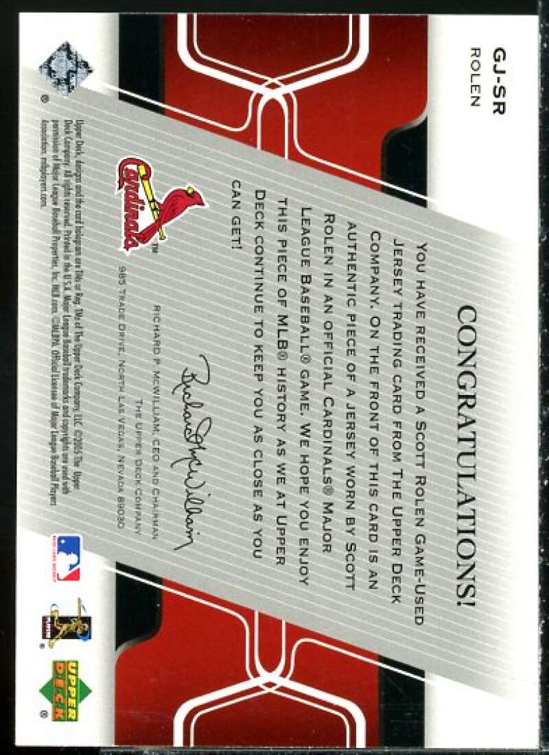 Scott Rolen Card 2005 Upper Deck Game Jersey #SR  Image 2