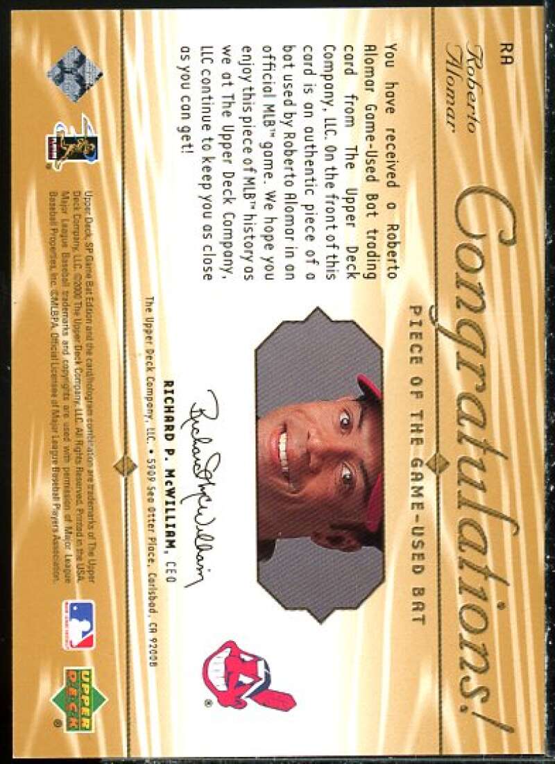 Roberto Alomar Card 2001 SP Game Bat Edition Piece of the Game #RA  Image 2
