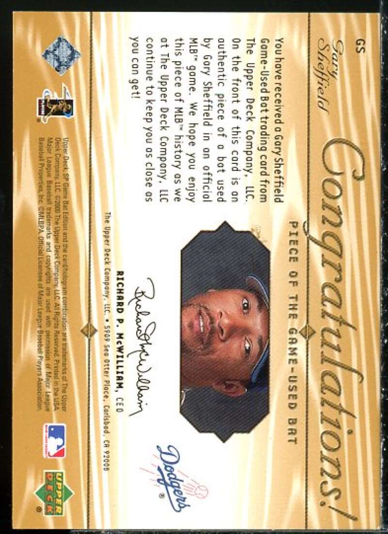 Gary Sheffield Card 2001 SP Game Bat Edition Piece of the Game #GS  Image 2