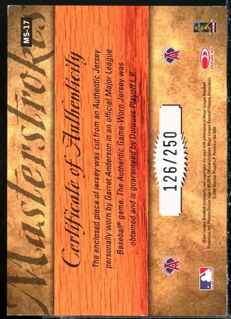 Garret Anderson Card 2004 Studio Masterstrokes Material Jersey #17  Image 2