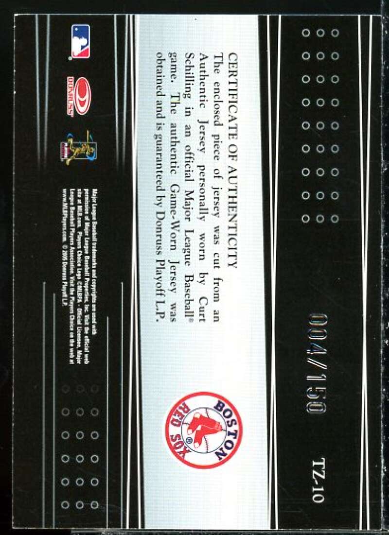 Curt Schilling Card 2005 Zenith Team Zenith Jerseys #10  Image 2
