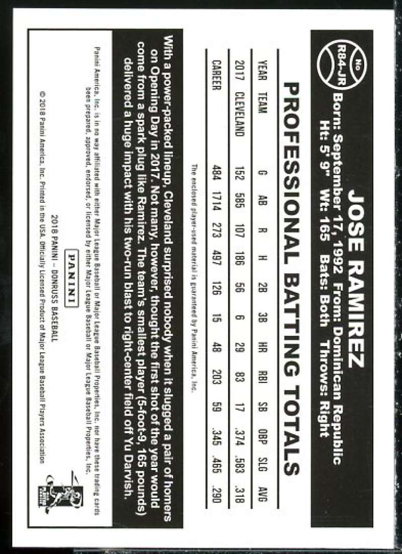 Jose Ramirez Card 2018 Donruss '84 Retro Materials #R84JR  Image 2
