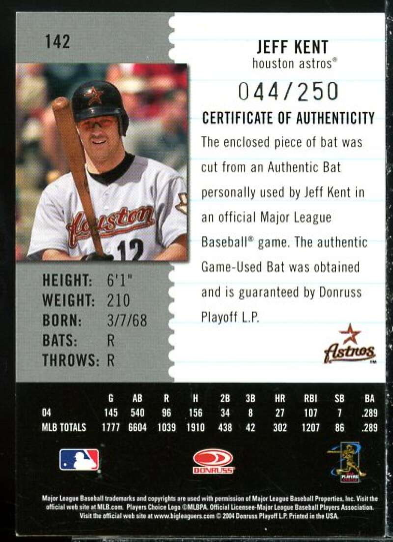 Jeff Kent Card 2005 Leaf Century Material Bat #142  Image 2