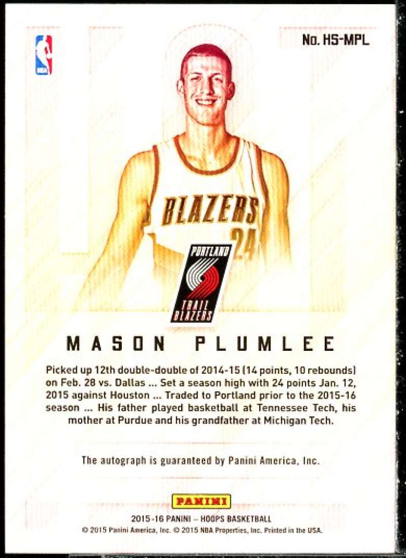 Mason Plumlee Card 2015-16 Hoops Hot Signatures #51  Image 2