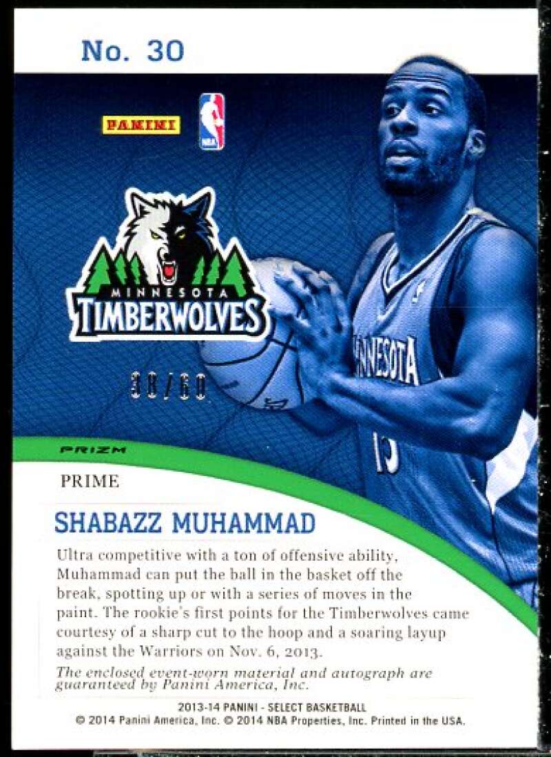 Shabazz Muhammad Rookie Card 2013-14 Select Rookie Jersey Autographs Purple #30  Image 2