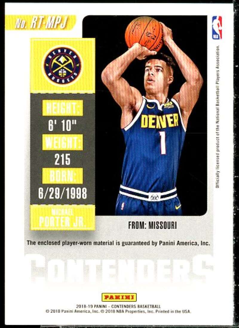 Michael Porter Jr. Rookie 2018-19 Panini Contenders Rookie Ticket Swatches #6  Image 2