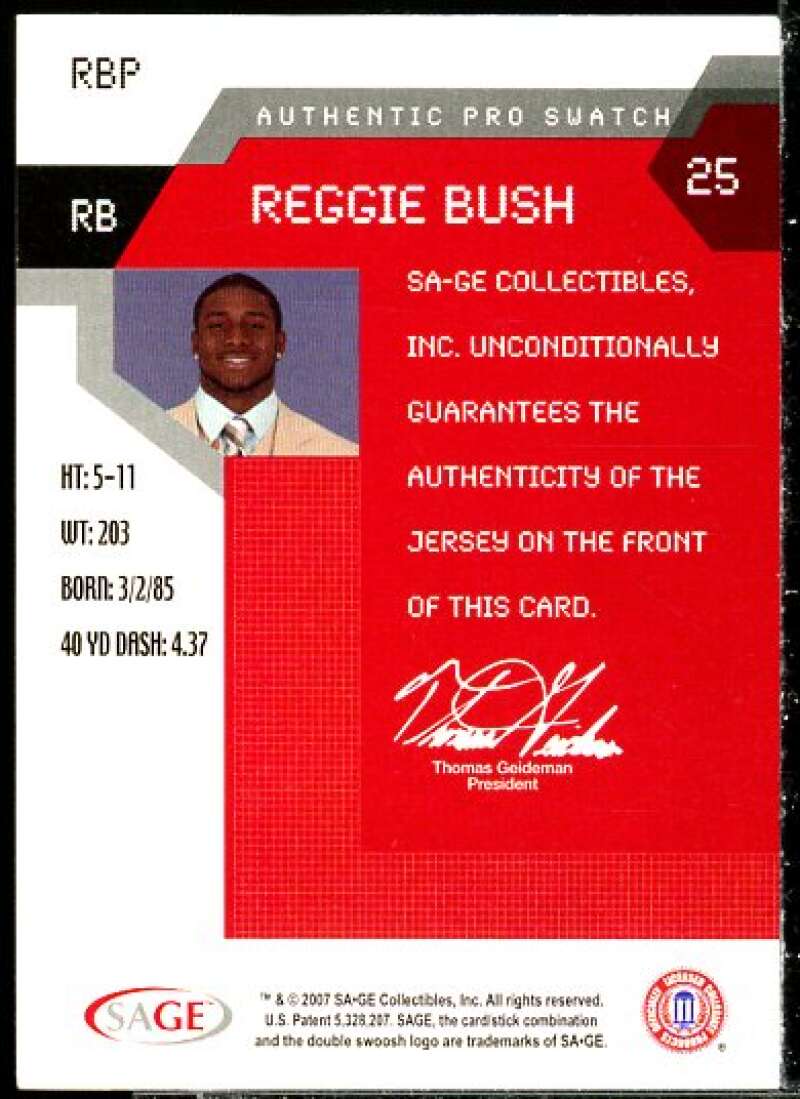 Reggie Bush Pro Rookie Card 2007 SAGE HIT Jersey Bonus Gold #RBP  Image 2