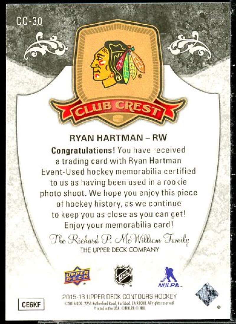 Ryan Hartman Card 2015-16 Upper Deck Contours Club Crest Jerseys #CC30  Image 2