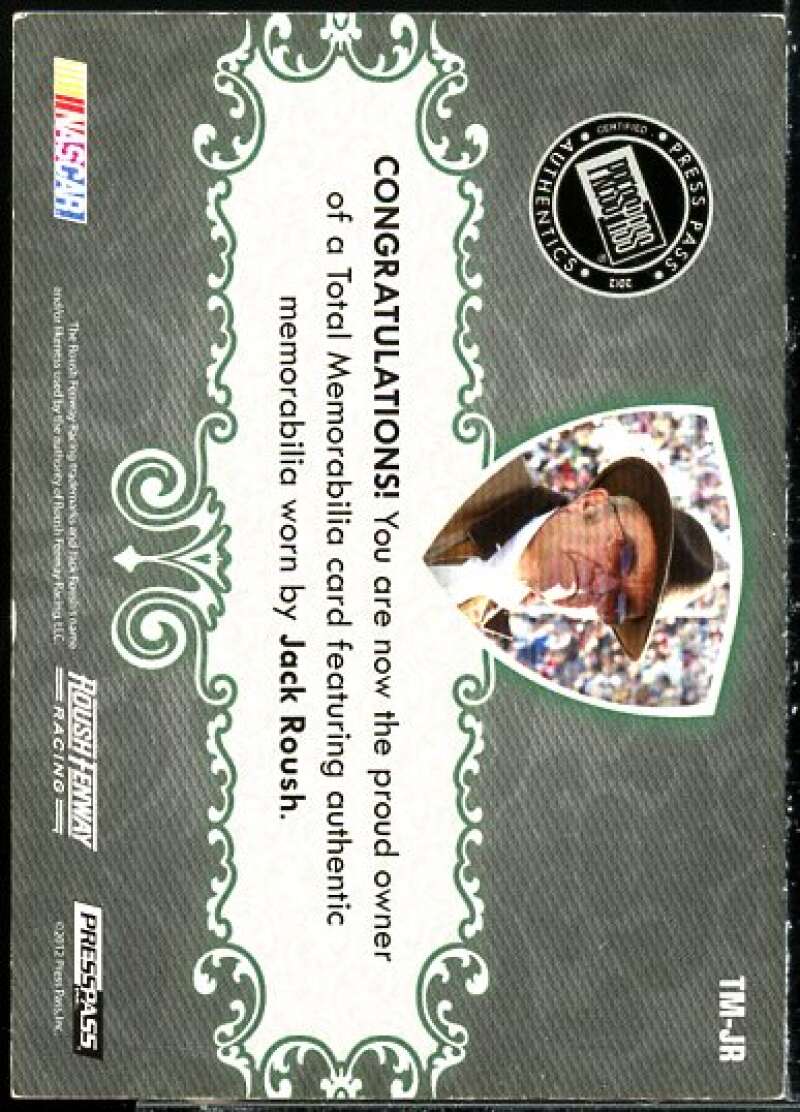 Jack Roush Card 2012 Total Memorabilia Single Swatch Silver #TMJR  Image 2