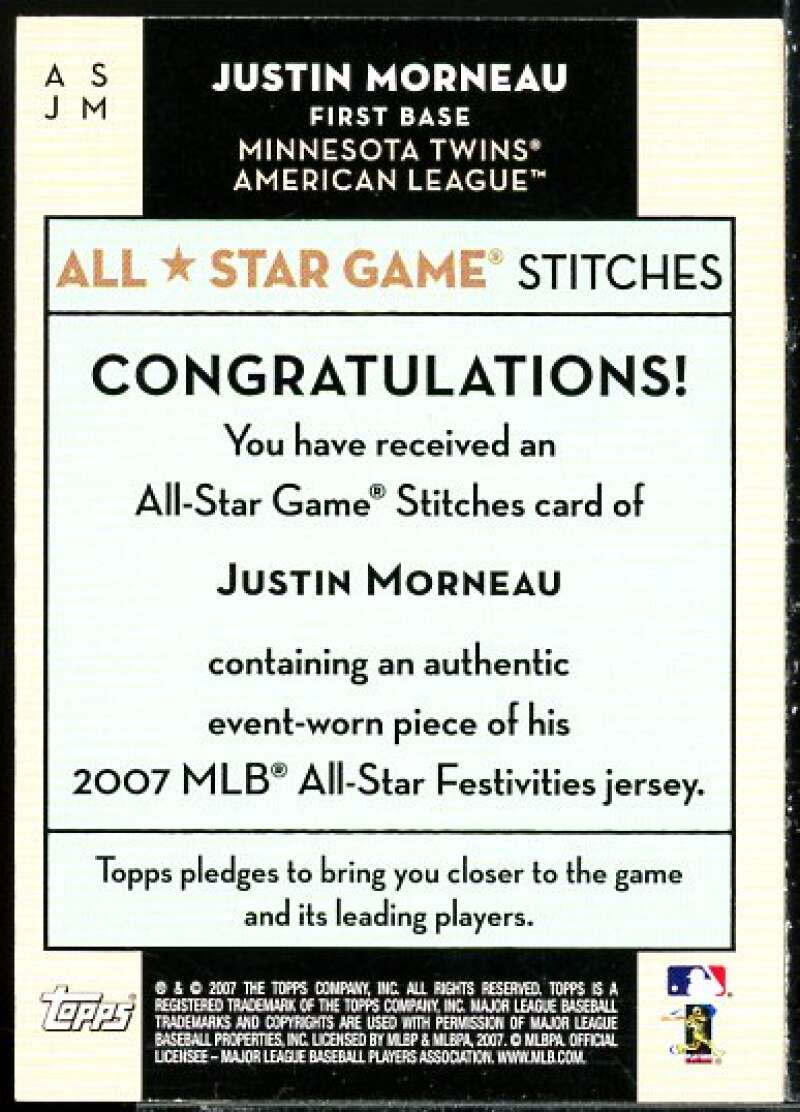 Justin Morneau Card 2007 Topps Update All-Star Stitches #JM  Image 2