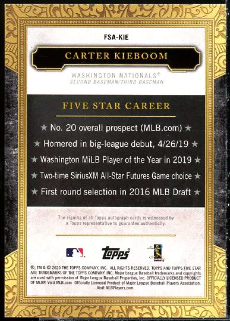 Carter Kieboom Card 2020 Topps Five Star Autographs #FSAKIE  Image 2