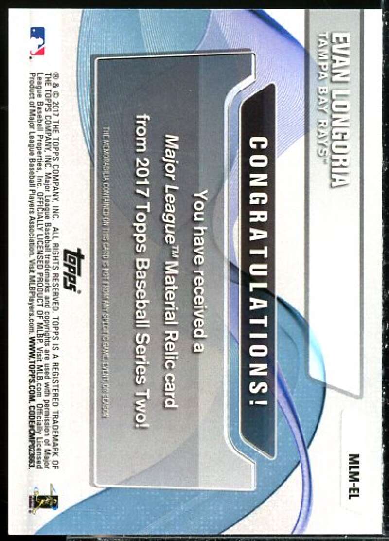 Evan Longoria S2 Card 2017 Topps Major League Materials #MLMEL  Image 2