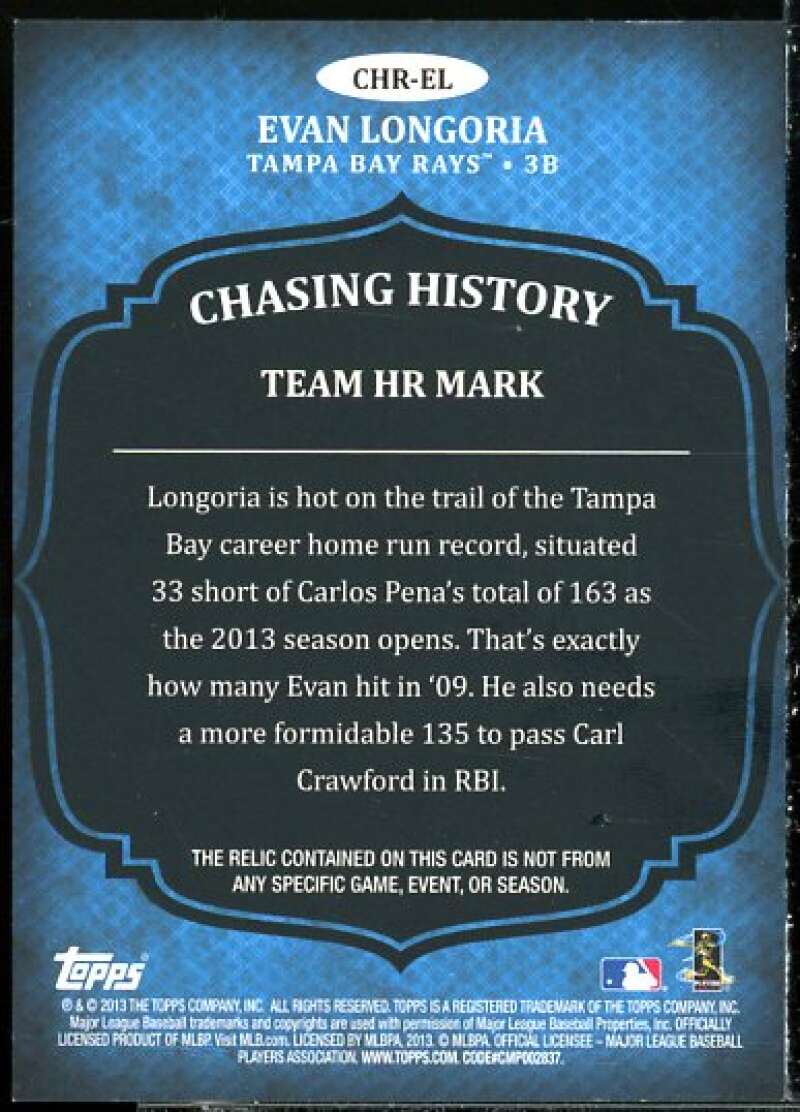 Evan Longoria Card 2013 Topps Chasing History Relics #EL  Image 2