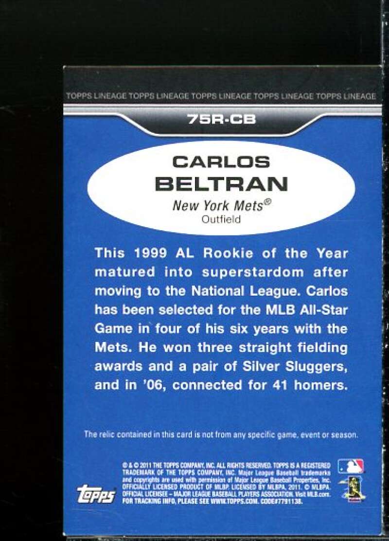 Carlos Beltran Card 2011 Topps Lineage '75 Mini Relics #CBE  Image 2