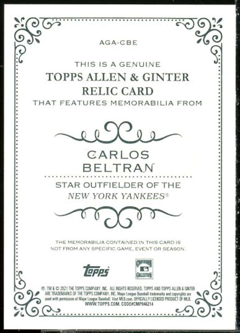 Carlos Beltran Card 2021 Topps Allen and Ginter Relics #AGACBE  Image 2