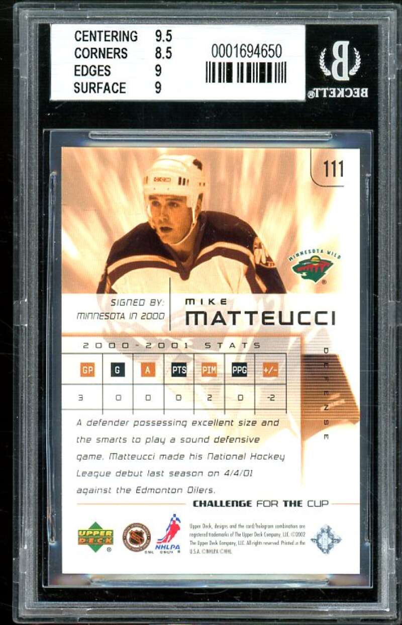 Mike Matteucci Rookie 2001-02 UD Challenge for the Cup Up And Comers #111 BGS 9 Image 2