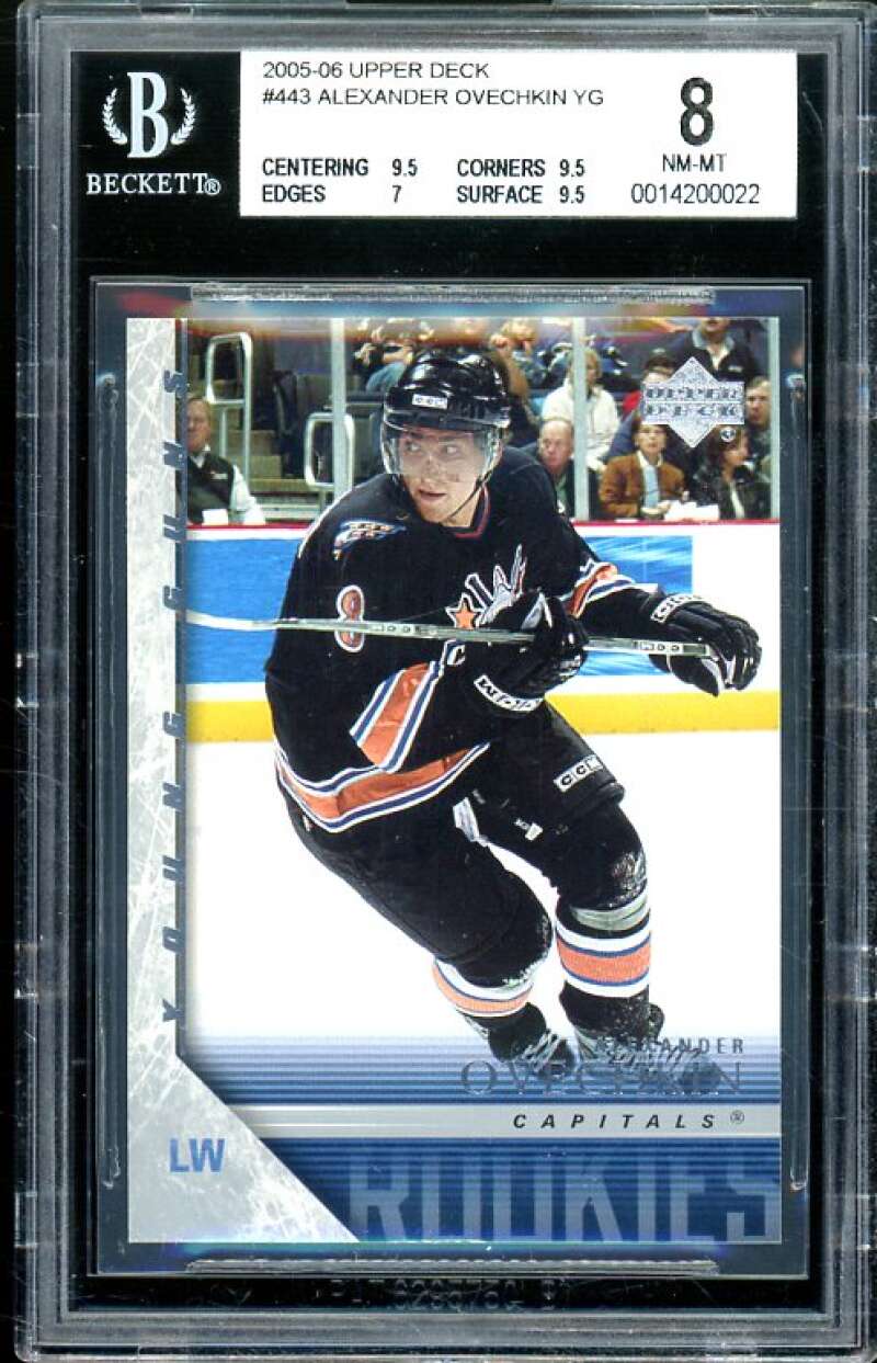 Alexander Ovechkin Rookie 2005-06 Upper Deck YG #443 BGS 8 (9.5 9.5 7 9.5) Image 1