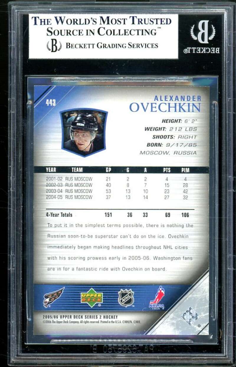 Alexander Ovechkin Rookie 2005-06 Upper Deck YG #443 BGS 8 (9.5 9.5 7 9.5) Image 2