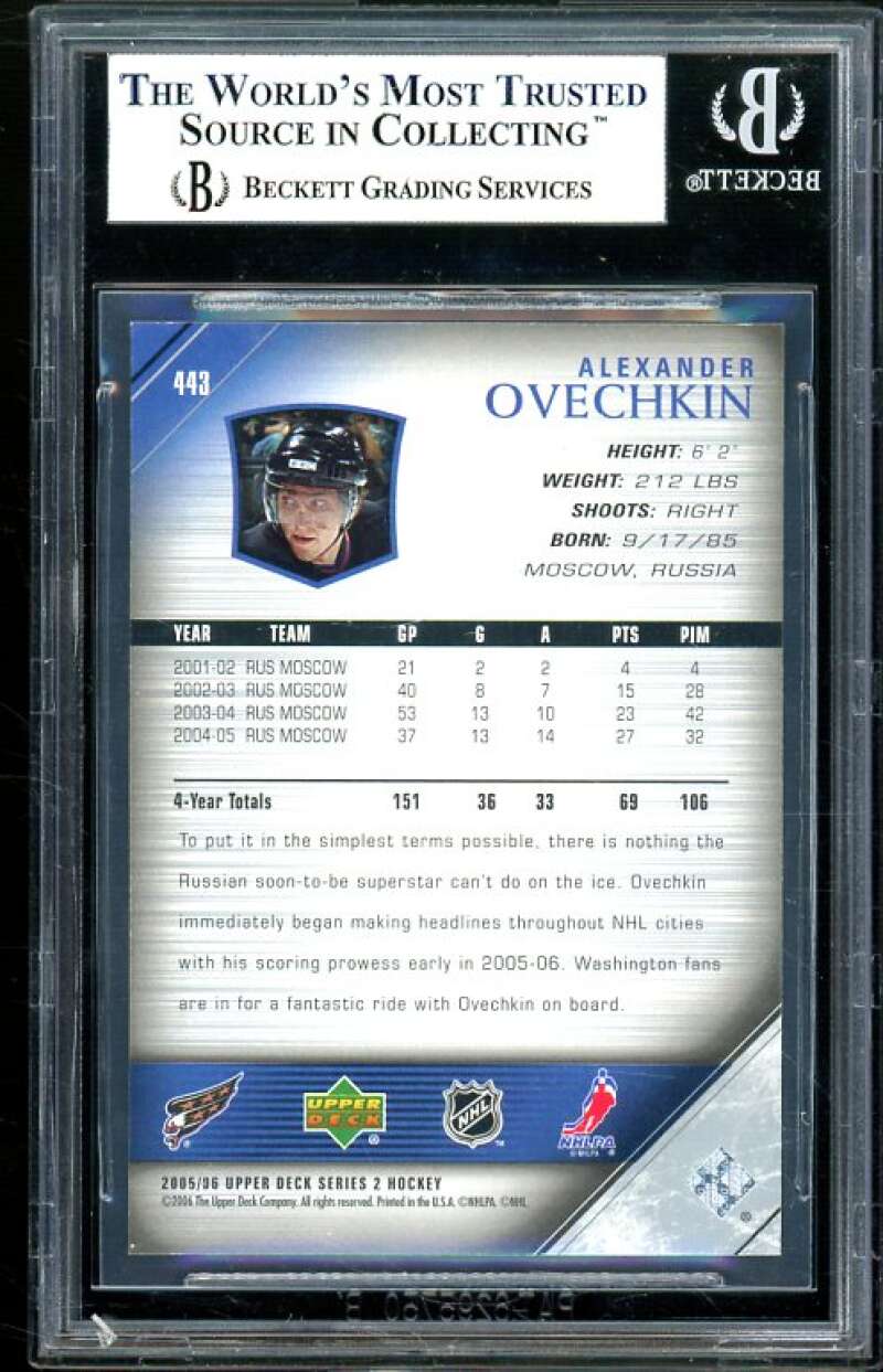 Alexander Ovechkin Rookie 2005-06 Upper Deck YG #443 BGS 9 (9.5 9.5 8.5 9.5) Image 2
