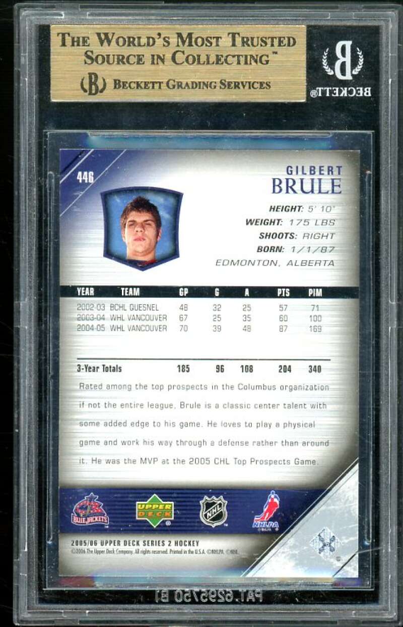 Gilbert Brule Rookie Card 2005-06 Upper Deck #446 BGS 9.5 (9.5 9 9.5 9.5) Image 2