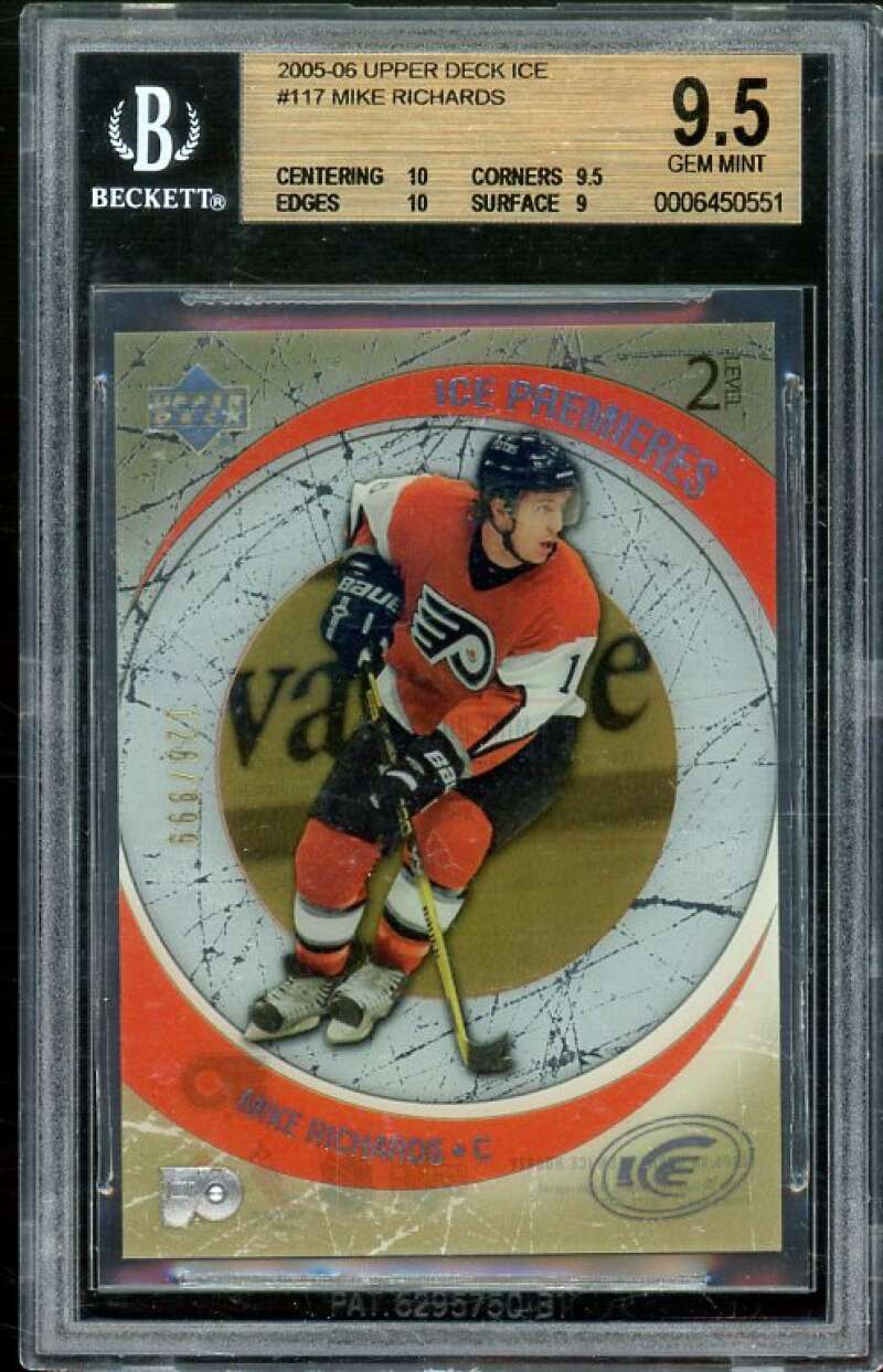 Mike Richards Rookie Card 2005-06 Upper Deck Ice #117 BGS 9.5 (10 9.5 10 9) Image 1