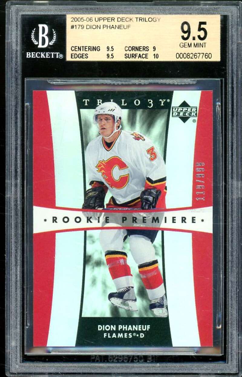 Dion Phaneuf Rookie Card 2005-06 Upper Deck Trilogy #179 (pop 3) BGS 9.5 Image 1