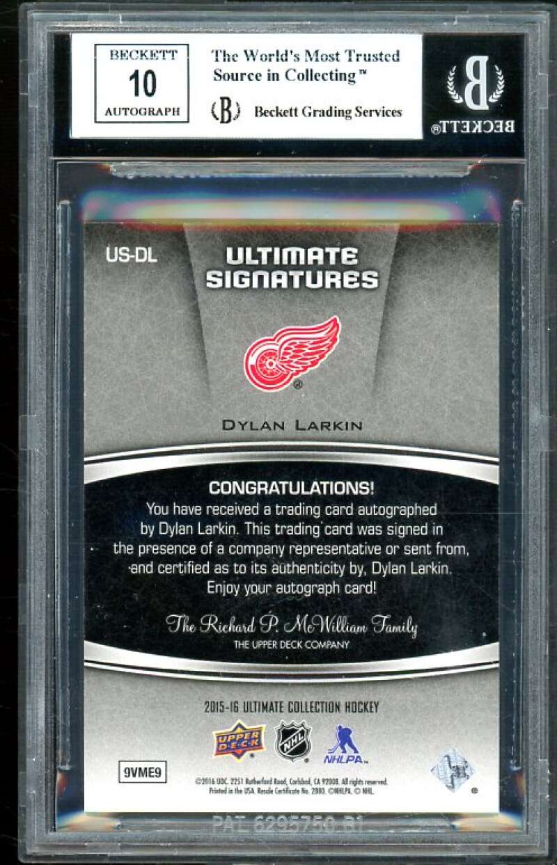 Dylan Larkin Rookie Card 2015-16 Ultimate Collection Signatures #USDL BGS 9 Image 2