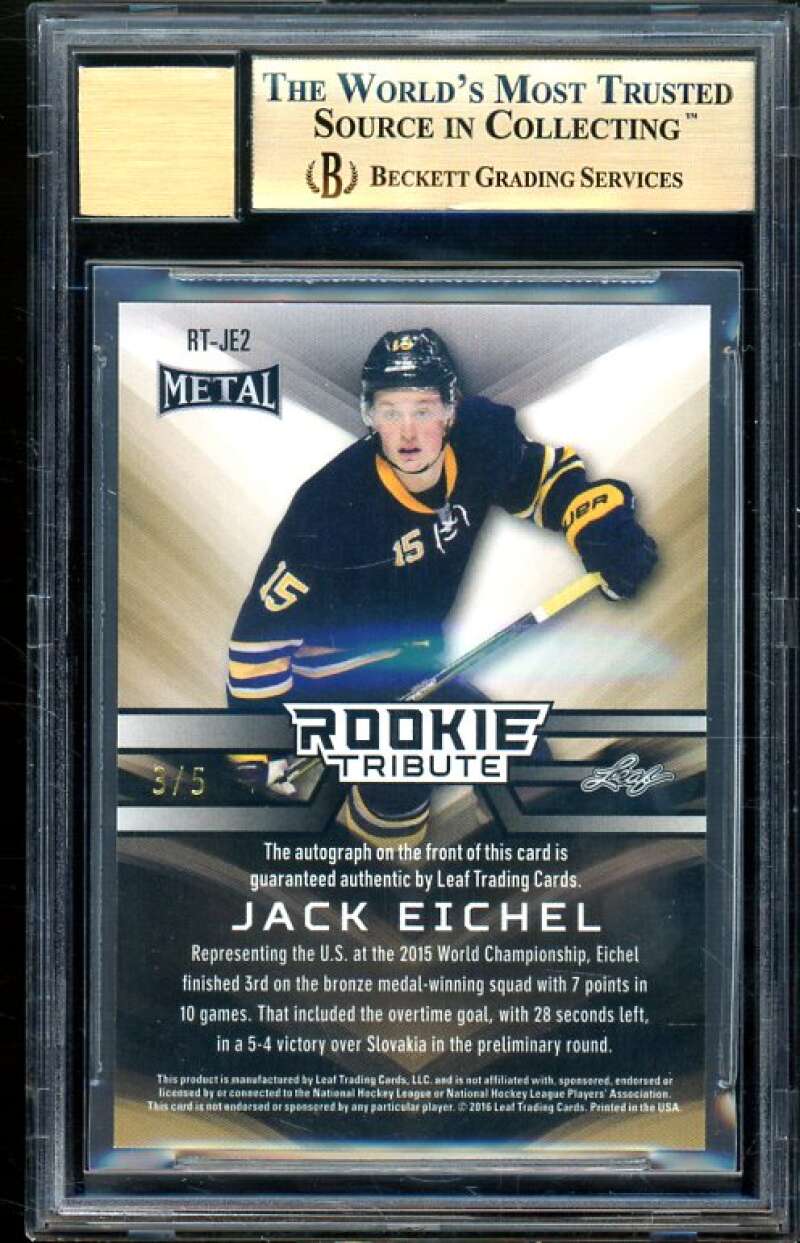 Jack Eichel Rookie 2015-16 Leaf Metal Tribute Prismatic Black (3/5) #2 BGS 9.5 Image 2