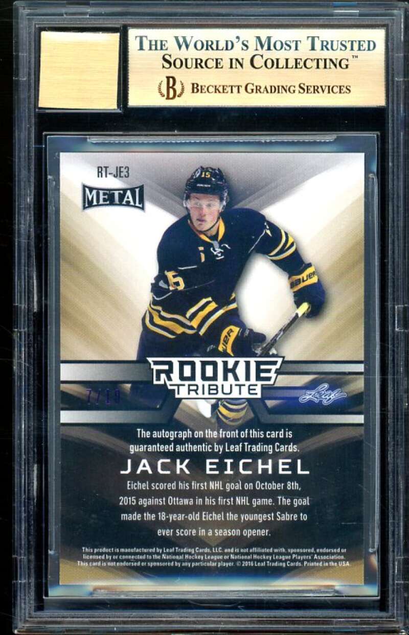 Jack Eichel Rookie 2015-16 Leaf Metal Tribute Prismatic Purple (7/10) #2 BGS 9.5 Image 2