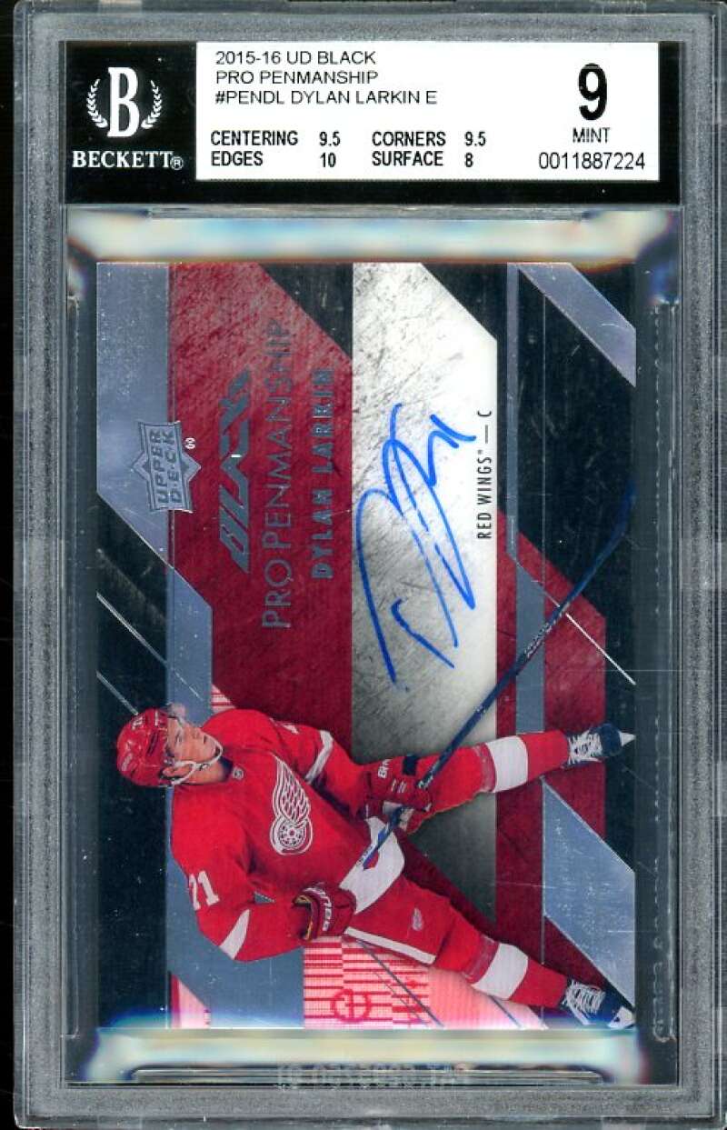 Dylan Larkin Rookie 2015-16 UD Black Pro Penmanship #pendl BGS 9 (9.5 9.5 10 8) Image 1