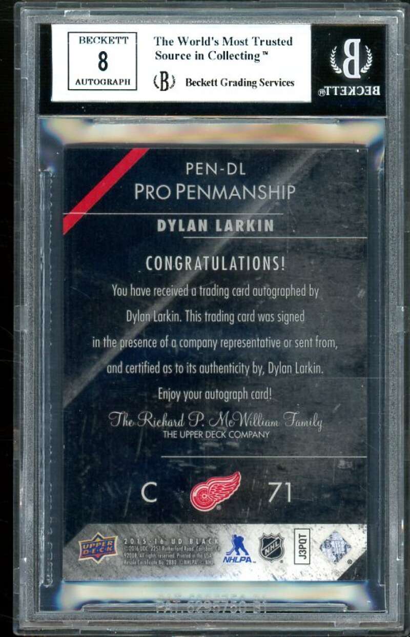 Dylan Larkin Rookie 2015-16 UD Black Pro Penmanship #pendl BGS 9 (9.5 9.5 10 8) Image 2