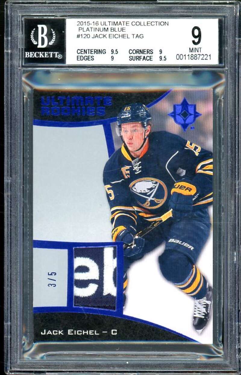 Jack Eichel Rookie 2015-16 Ultimate Collection Platinum Blue (#d 3/5) #120 BGS 9 Image 1