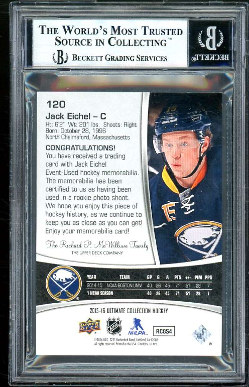 Jack Eichel Rookie 2015-16 Ultimate Collection Platinum Blue (#d 3/5) #120 BGS 9 Image 2