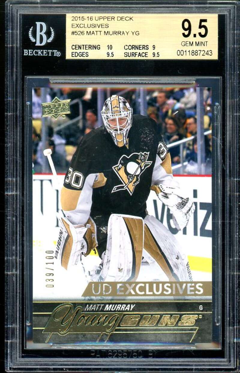 Matt Murray Rookie 2015-16 Upper Deck Exclusives YG #526 BGS 9.5 (10 9 9.5 9.5) Image 1