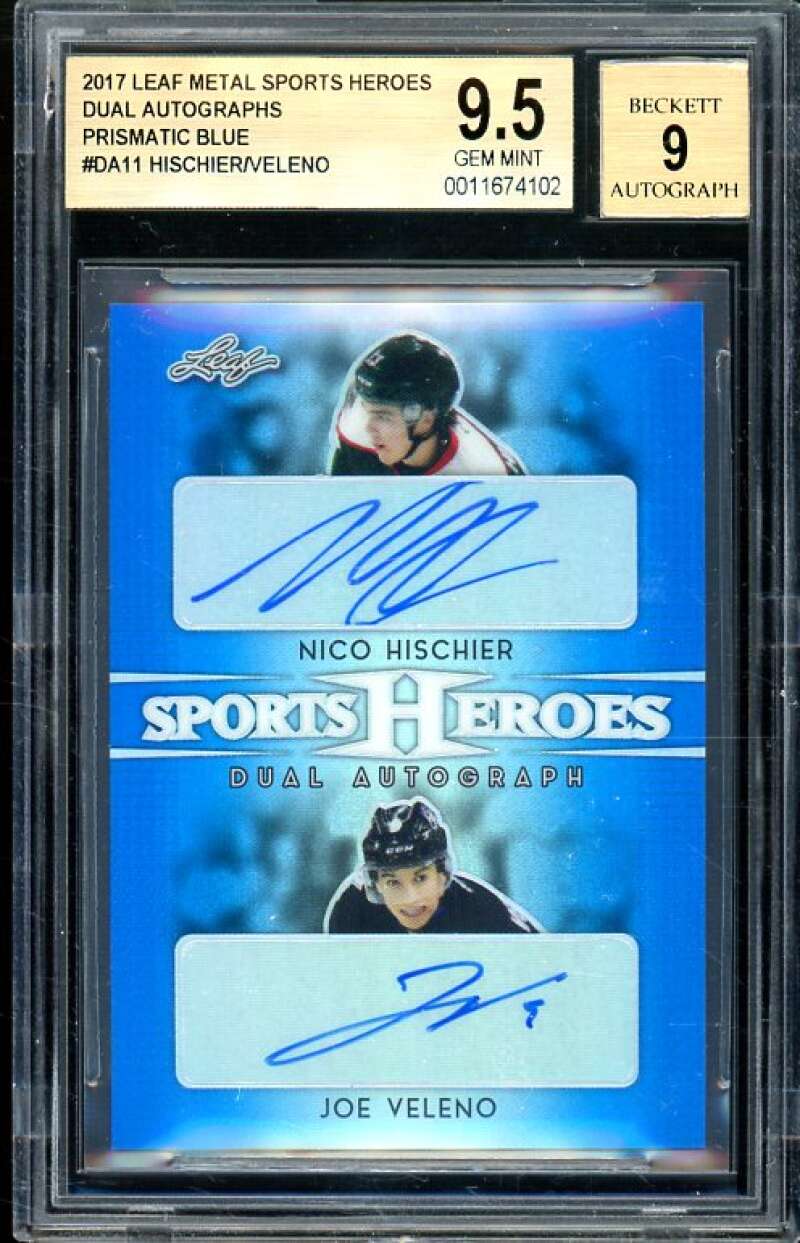 Joe Veleno / Nico Hischier Rookie 2017 Leaf Metal SH Dual Auto Blue #11 BGS 9.5 Image 1