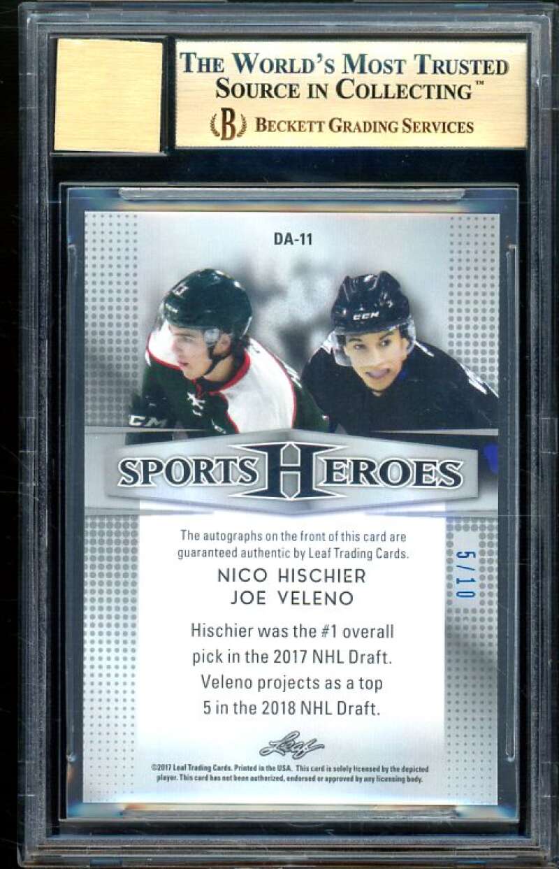 Joe Veleno / Nico Hischier Rookie 2017 Leaf Metal SH Dual Auto Blue #11 BGS 9.5 Image 2