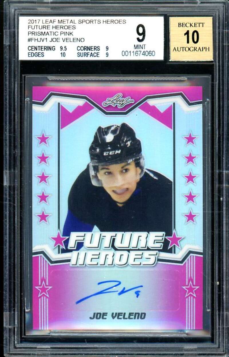 Joe Veleno Rookie 2017 Leaf Metal Future Heroes Prismatic Pink #1 (#d 4/4) BGS 9 Image 1