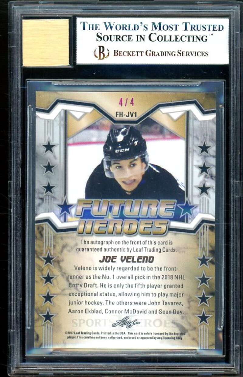 Joe Veleno Rookie 2017 Leaf Metal Future Heroes Prismatic Pink #1 (#d 4/4) BGS 9 Image 2