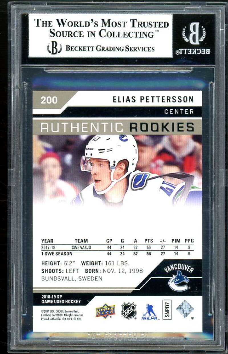 Elias Pettersson Rookie 2018-19 SP Game Used Rainbow #200 BGS 9 (9 9 9.5 8.5) Image 2