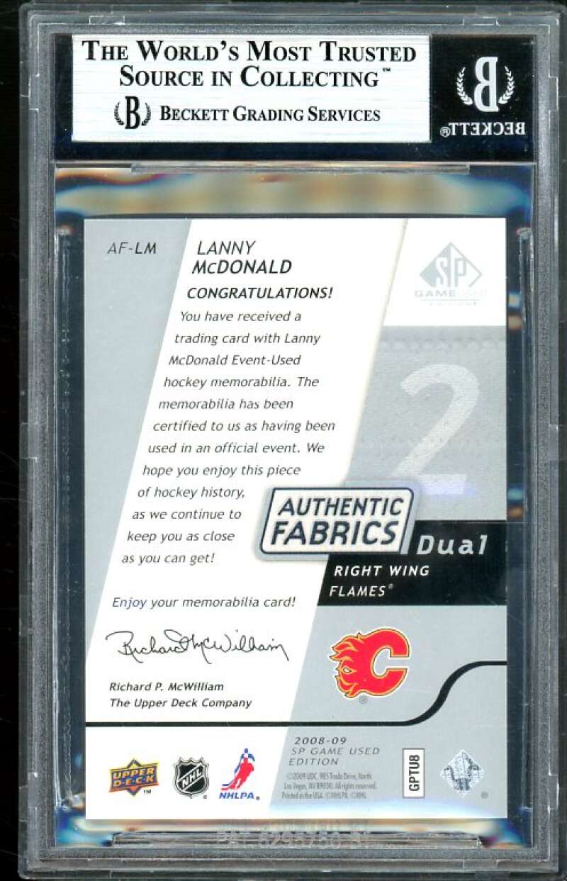 Lanny McDonald Card 2008-09 SP Game Used Authentic Fabrics Dual #AF-LM BGS 9 Image 2