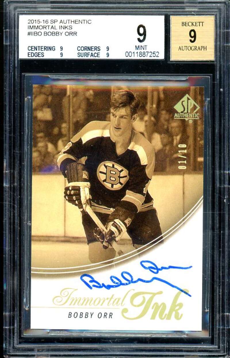 Bobby Orr 2015-16 SP Authentic Immortal Inks #bo (serial 1/10) BGS 9 (9 9 9 9) Image 1