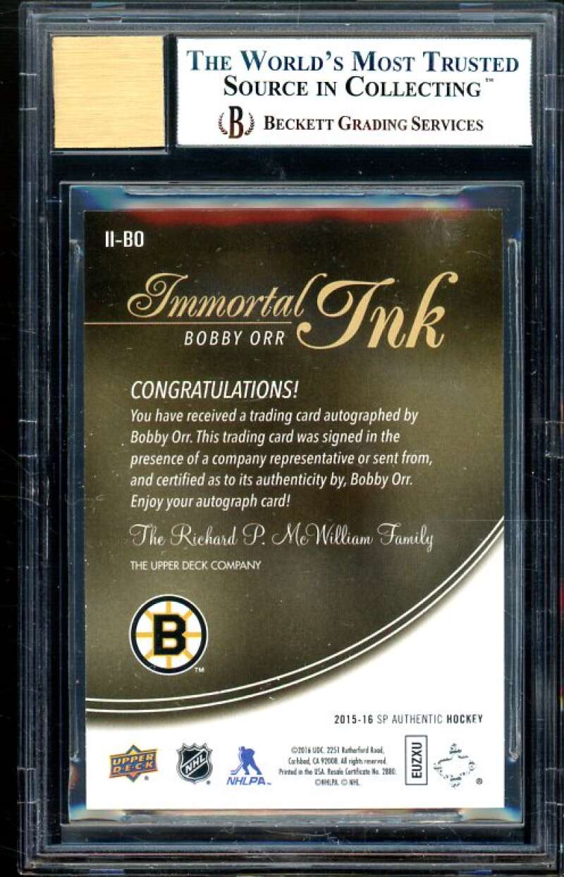 Bobby Orr 2015-16 SP Authentic Immortal Inks #bo (serial 1/10) BGS 9 (9 9 9 9) Image 2