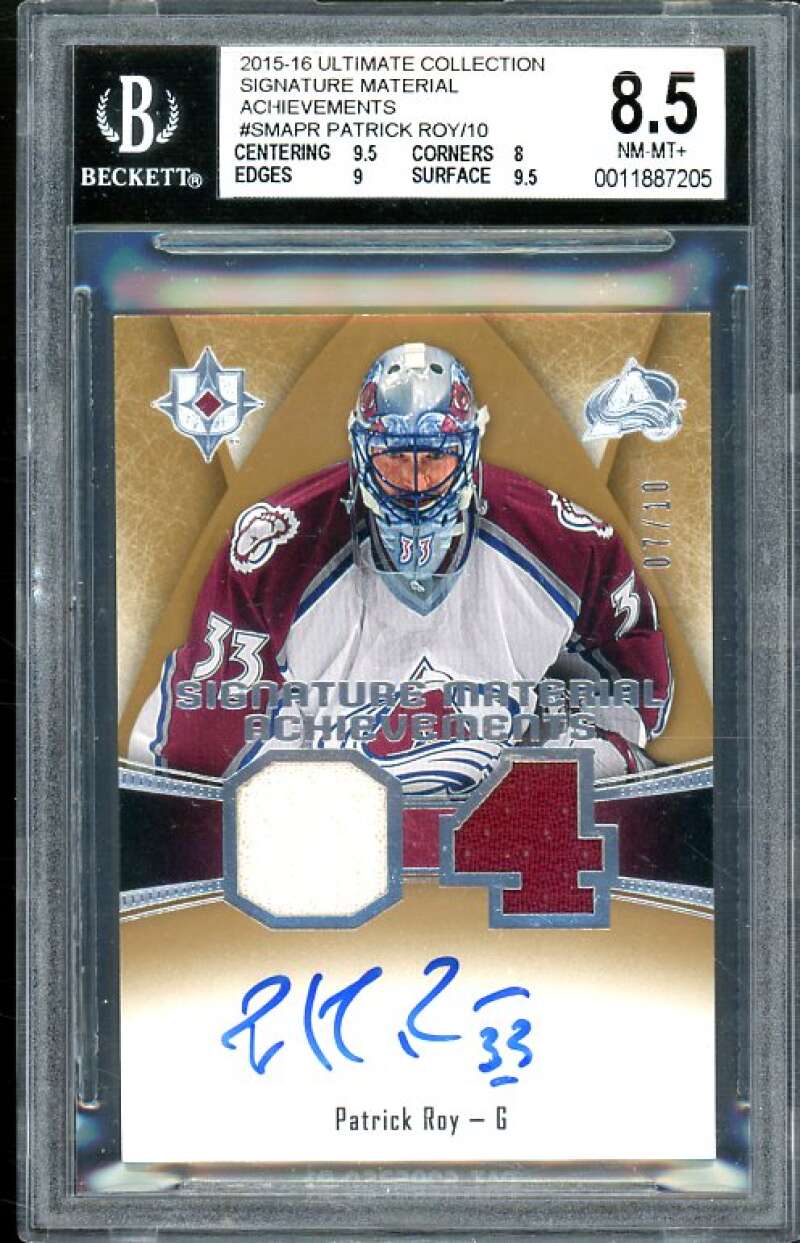 Patrick Roy 2015-16 Ultimate Coll Signature Mat Achievements #pr (7/10) BGS 8.5 Image 1