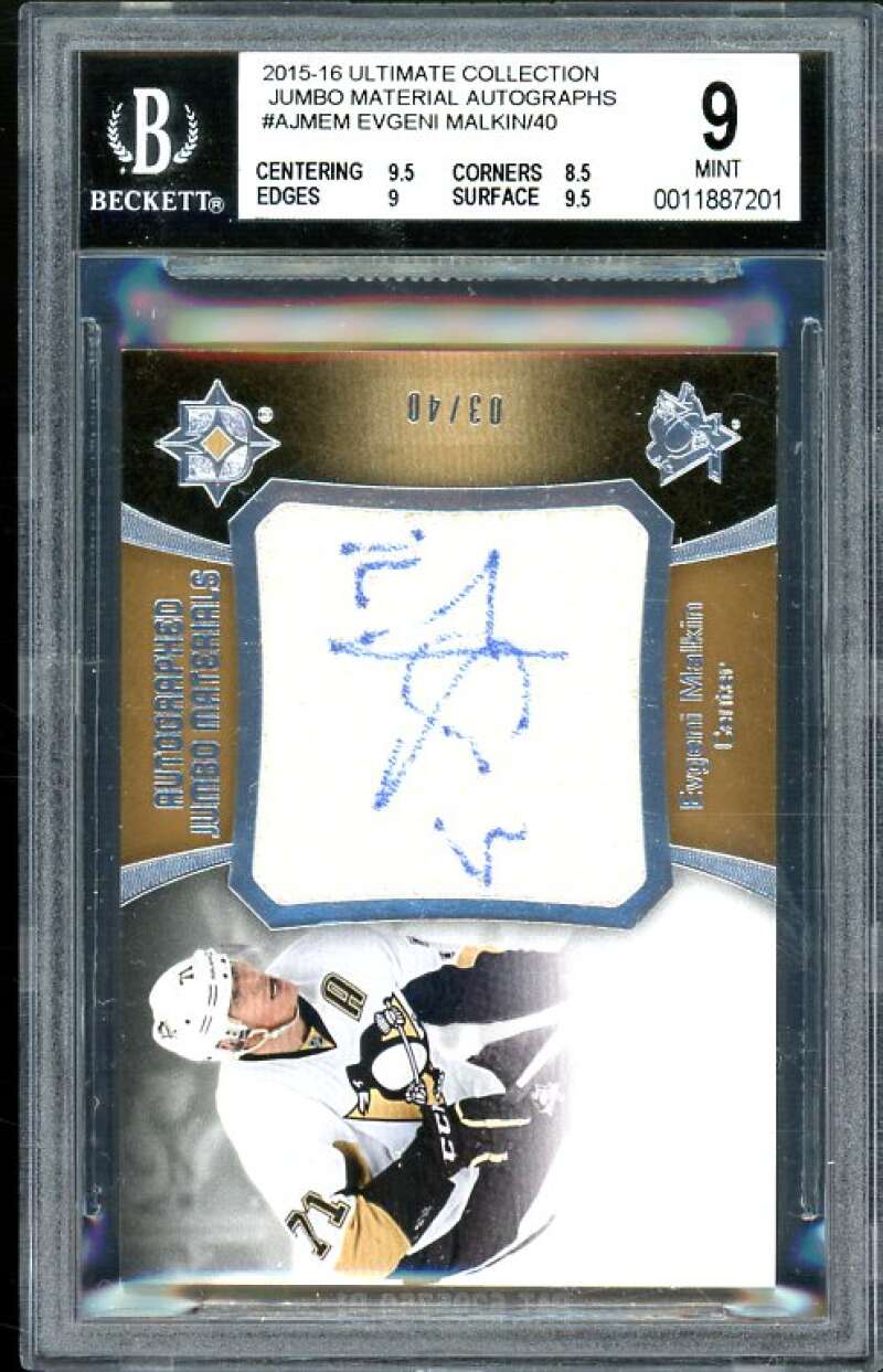 Evgeni Malkin 2015-16 Ultimate Collection Jumbo Materials Autographs #em BGS 9 Image 1