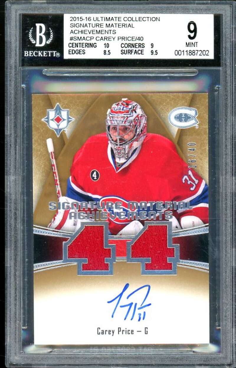 Carey Price 2015-16 Ultimate Signature Material Achievments #cp (pop 1) BGS 9 Image 1